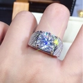 Silver moissanite engagement ring with large round center stone and side diamonds - 5 Carats [11mm] Ljz-140 / Adjustable Open
