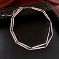 Detail of silver double-layered link chain necklace with adjustable clasp and bead - Silver Double Layer Geometric Cylindrical Link Style
