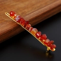 Handmade gold wire hair pin with translucent red and orange natural stone crystals - Red Agate + Gold Clip