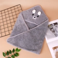 Cute grey hooded baby towel made of soft coral fleece with embroidered animal ears - Grey Bear