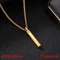 Pendentif rectangulaire doré pour homme avec chaîne corde en acier inoxydable poli - Couleur Or + Chaîne Torsadée (KN230190-K)