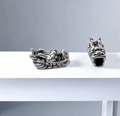 Pair of retro zodiac dragon head beads in silver finish for DIY jewelry making - Antique Silver