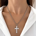 Minimalist silver stainless steel curb chain necklace with a sleek cross pendant - Cross Style (04 Steel Color 3720)