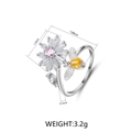Anello rotante a margherita e ape con zircone rosa e fascia in argento regolabile - Placcato oro bianco Zirconia rosa