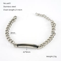 Bracelet chaîne unisexe en acier inoxydable avec plaque centrale argent et noir sur fond blanc - Chaîne gourmette argentée avec plaque noire (ZXS-AA01)