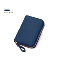 Dark blue RFID blocking credit card holder in premium lychee pattern leather with zipper - Dark Blue