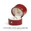 Red round PU leather jewelry box with gold trim and white lining for rings and necklaces - Red Ring Earring Pendant Box
