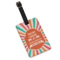 Colorful striped PU leather luggage tag with funny quote and black buckle strap - Looking For Trouble/Radial Pattern