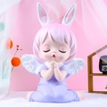 Cute kneeling angel girl cake topper with pink hair, purple dress and white wings - 1121-26 Super Large Deep Purple