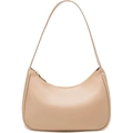 Minimalist beige PU leather hobo shoulder bag with sleek curved design and gold zipper - Khaki