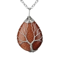 Tree of Life wire wrapped teardrop pendant necklace with brown goldstone and silver chain - Gold Sandstone Silver