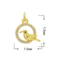18K gold plated bird pendant charm in circular diamond frame, size 13mm by 13mm - Gold - Bird 544