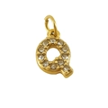 Elegant gold-plated letter Q pendant with sparkling rhinestones on a white background - Letter Q