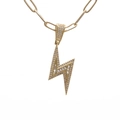 Gouden bliksemflits hanger ketting met zirkonia steentjes en rechthoekige schakelketting - Bliksem / Goud