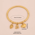 Golden stainless steel bangle with 3D strawberry, cherry and apple fruit pendants - Smooth Style 3D Fruit Series (4#)
