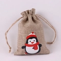 Leinen Geschenksack mit rotem Pinguin-Aufdruck und praktischem Kordelzug für Weihnachten - Weihnachtspinguin