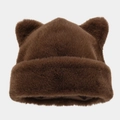 Détail du bonnet pelucheux à oreilles de chat en fausse fourrure marron et doublure - M (56-58cm) / Brun Foncé