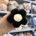 Sweet black and white plush flower hair claw clip with soft faux fur petal texture - Black