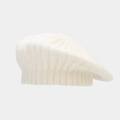 Close-up of cream white knit beret showing textured vertical ribbed patterns and wool fabric - One Size / White