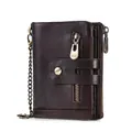 Portafoglio vintage in pelle testa di moro da uomo con catena di sicurezza e tasche - Con Catena Antifurto / 2130 Caffè