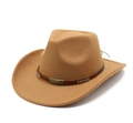 Classic khaki brown wool felt western cowboy hat featuring a studded leather band - M (56-58cm) / Khaki