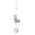 Silver dog silhouette memorial wind chime with multifaceted crystal ball ornament - Dog Pendant