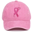 Adjustable pink cotton baseball cap featuring embroidered breast cancer ribbon bird logo - Adjustable / Pink