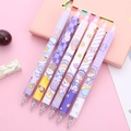 Set of 6 retractable purple gel pens featuring cute space and astronaut patterns - Purple Planet