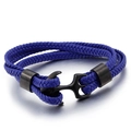 Mens multi-layer braided leather anchor bracelet in navy blue with matte black steel buckle - Black Blue Braided Rope (KB86956-SJ)