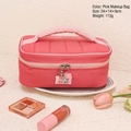 Pink quilted PU leather cosmetic bag with rainbow charm and 24x14x9cm dimensions - Watermelon red