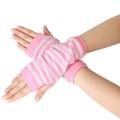 Detail of pink and white striped knit fingerless gloves with ribbed cuffs - One Size / Pink White Stripes