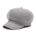 Classic light grey corduroy newsboy cap for women with textured octagonal finish - M(56-58cm) / Gray