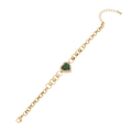 Gold stainless steel bracelet featuring a green heart gemstone and white zircon pavé - Green Heart Gemstone Style (1# Heart)
