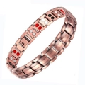 Rose gold magnetic therapy bracelet with dual row dragon pattern and health stones - Rose Gold With Tri-Color Magnets