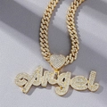 Collier chaîne cubaine dorée avec pendentif Angel en strass et connecteur cœur - Pendentif doré uniquement