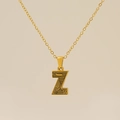 Collier en acier inoxydable plaqué or avec pendentif lettre Z majuscule texturée - Lettre Z