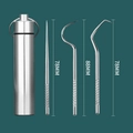 Portable 304 stainless steel toothpick set with knurled non-slip handle and metal storage tube - 4-Piece Long Pick Set