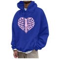 Royal blue fleece hoodie with a pink skeleton heart graphic and adjustable drawstrings - S / Tops / Sapphire Blue