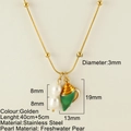 Gold conch shell necklace with freshwater pearl and dimensions on snake chain - Double Layer Pearl Conch (25276G)