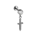 Labret in titanio G23 con pendente a spada argento e zircone chiaro su fondo bianco - Pendente a Spada / Color Acciaio