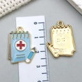 Blue medical notebook alloy pendant with red cross detail for DIY keychain making - Blue Medical Record