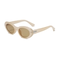 Vintage-Sonnenbrille mit ovalem Katzenaugen-Rahmen in Creme-Beige und braunen Gläsern - Champagnerfarbener Rahmen / Teebraune Gläser