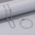 Conjunto de collar y pulsera de acero inoxidable plateado con eslabones cuadrados texturizados - Pulsera (20cm) / Color Acero