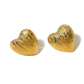 Orecchini a perno a cuore minimalisti placcati oro 18K con finitura spazzolata - Stile Cuore a Righe Verticali (SE24011005)