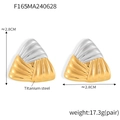 Macro shot of 2.8cm two-tone triangle titanium steel earrings with polished wavy texture - Two-tone Triangle