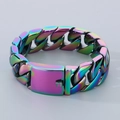 Polished rainbow titanium steel Cuban bracelet with secure buckle clasp for men - Multicolor (KB162789-KJX)