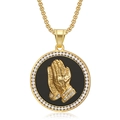Gold plated stainless steel hip hop necklace with prayer hands and zircon stones - Gold Pendant Only