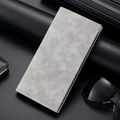 Slim light gray matte leather long wallet for men with elegant white decorative stitching - 11 Card Slots / 3 Bill Slots / 1 Photo Slot / Long Vintage Light Gray