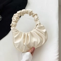 Chic pleated cloud crescent bag in elegant cream white with stylish ruffled handle - Beige