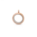Rose gold round stainless steel locket pendant with transparent hollow glass window - 25mm Rose Gold - Screw Open